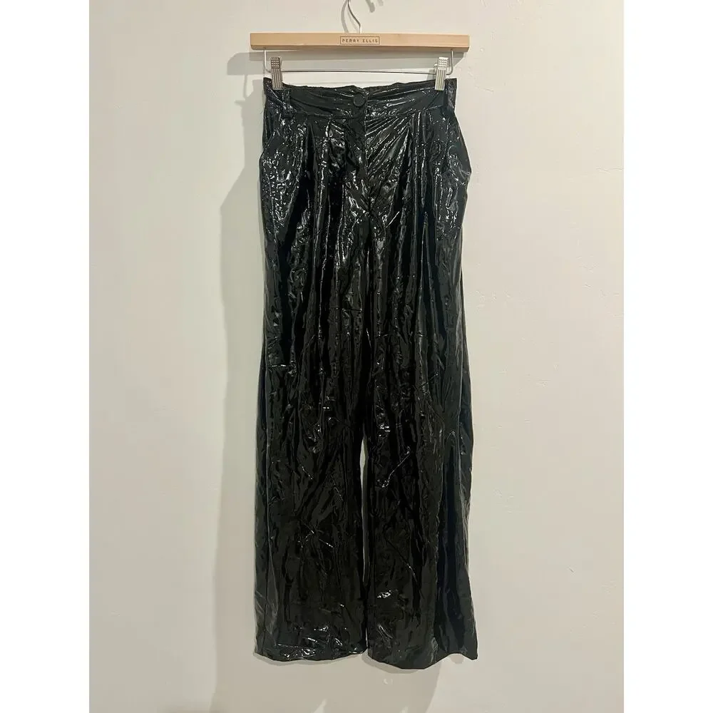 Rachel Comey Sone Vinyl Faux Leather Pleated Pants Black XS Y2K Revival - Picture 2 of 8